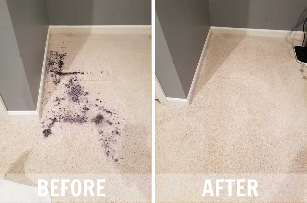 Carpet stain before and after cleaning
