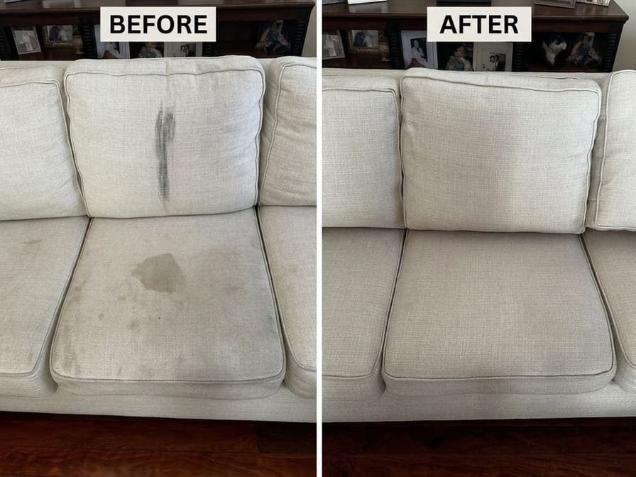 Sofa before and after cleaning