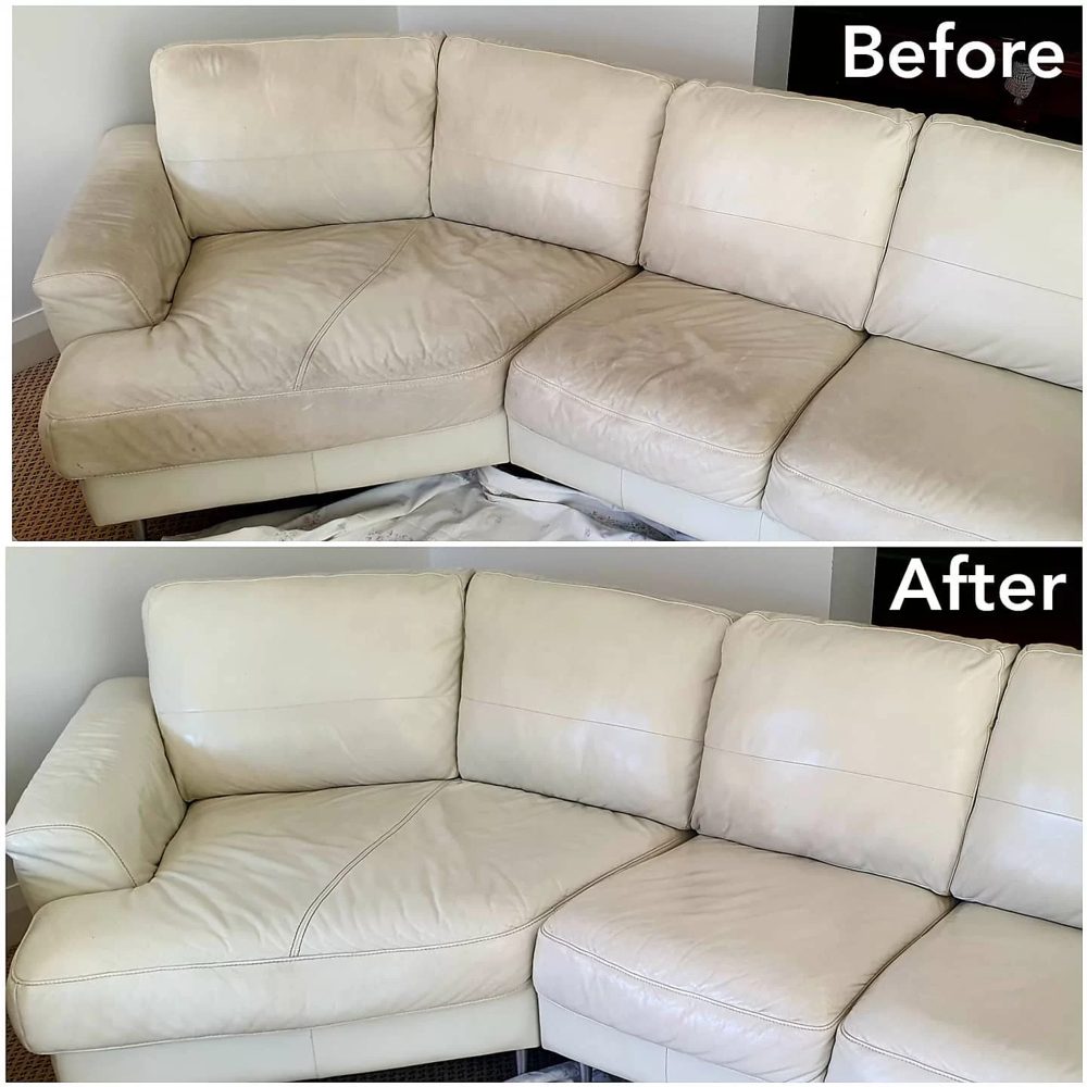 Leather sofa before and after cleaning